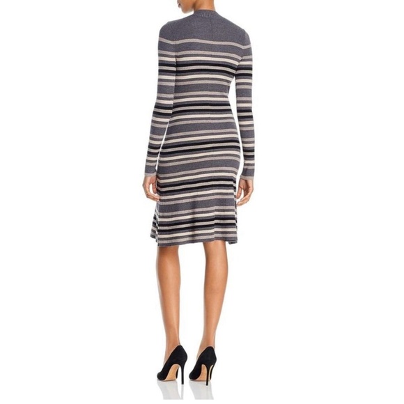 Theory Canonical Gray Wool Blend Mock Neck Striped Sweater Dress Size Small - Picture 2 of 6